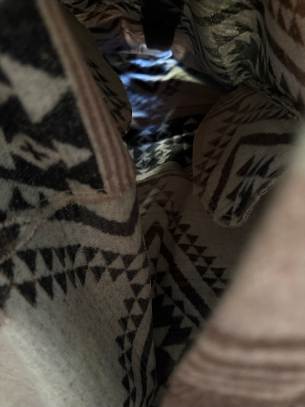 Aztec-Pattern Long Shacket in Brown & Cream - Picture 9 of 11